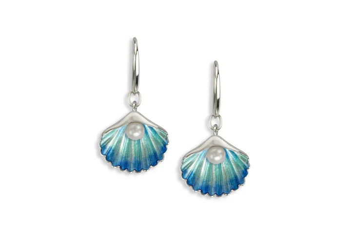 Nicole Barr Blue Shell With Pearl Drop Earrings