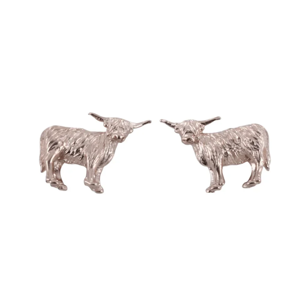 Rose Gold Standing Highland Cow Stud Earrings