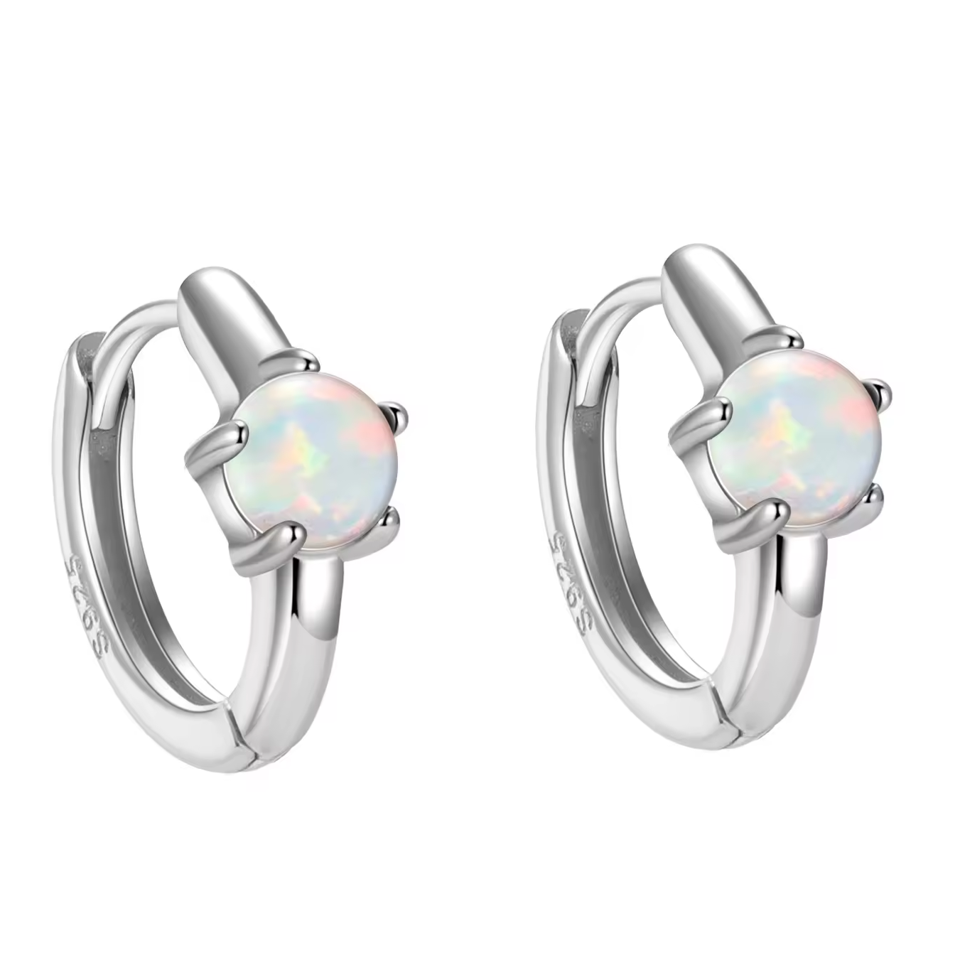 Opal Huggie Hoop Earrings Silver
