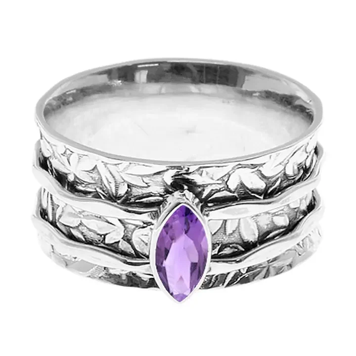 Falling Leaves Spinner Marquise Amethyst Ring