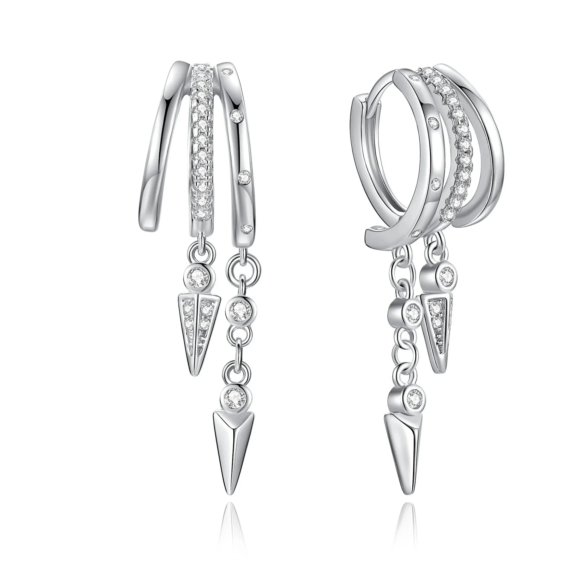 CZ Triple Full Hoop Illusion Earrings Silver