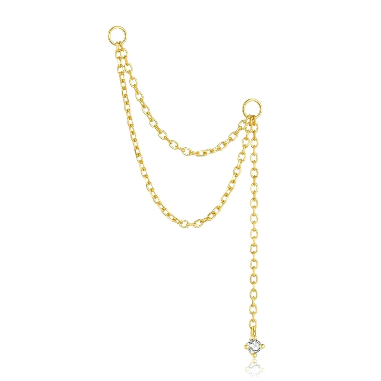 Earring Charm Two Row Long CZ Drop Gold