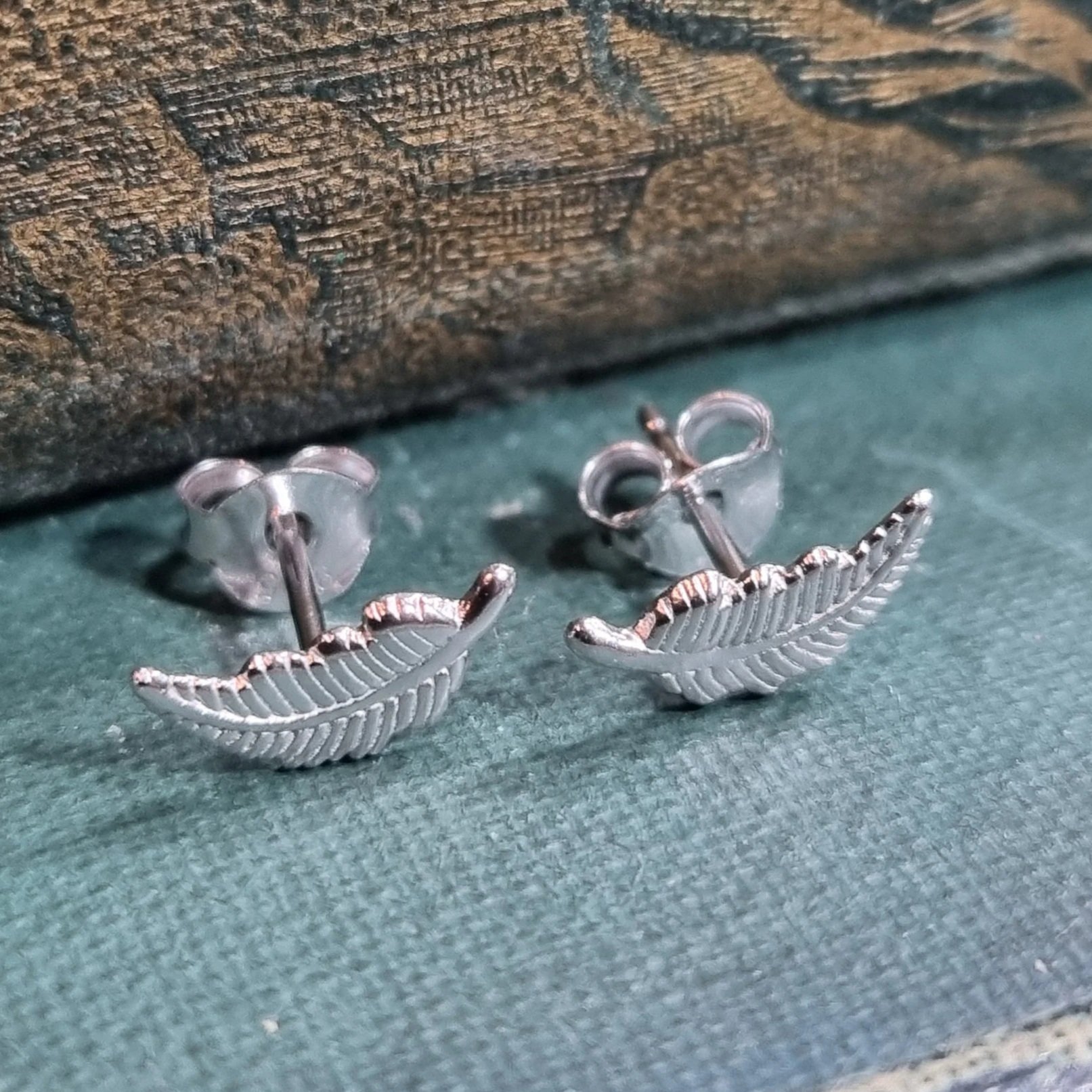 Feather Stud Earrings Silver