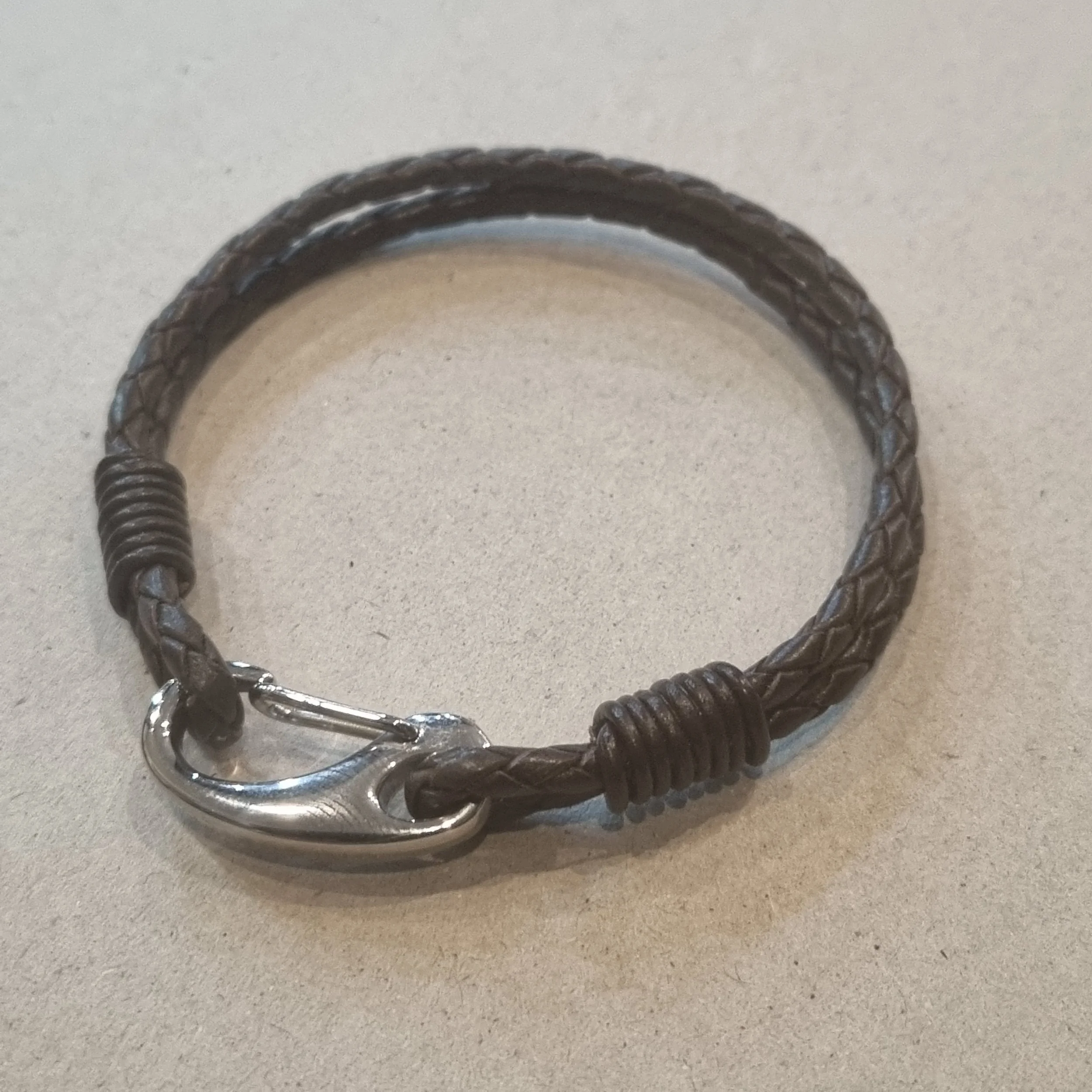 Unique Shrimp Clasp Dark Brown Men's Leather Bracelet (Small)