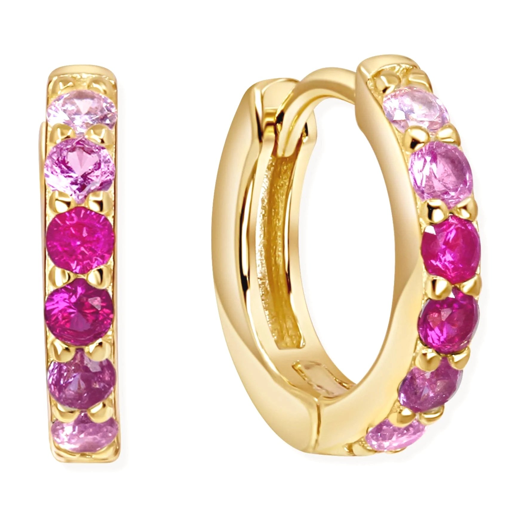 Pink Ombre CZ Hoop Earrings Gold