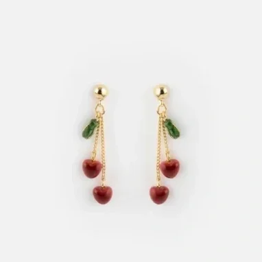 Nach Bijoux Cherry And Chain Drop Earrings