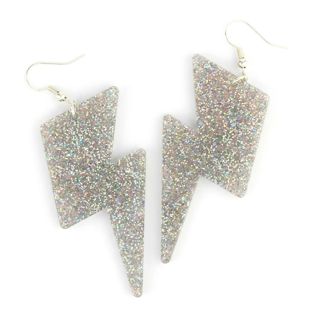 Little Moose Holographic Glitter Lightning Bolt Earrings