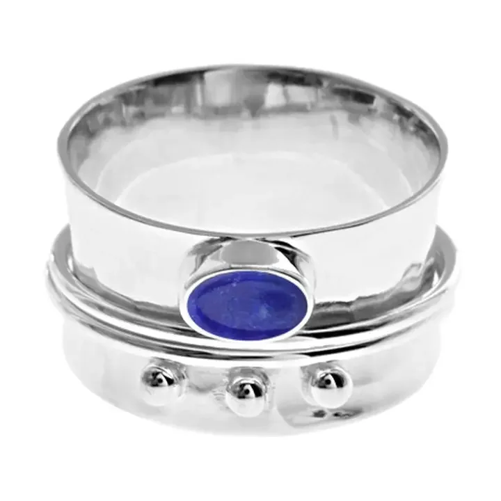 Lapis Lazuli & Triple Ball Spinning Ring Silver