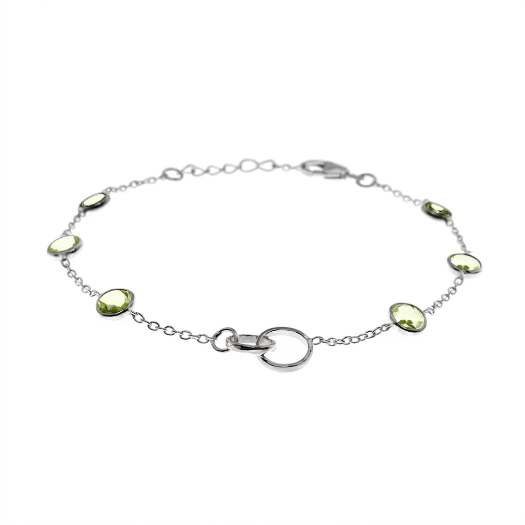 Station Peridot Double Centre Link Bracelet Silver