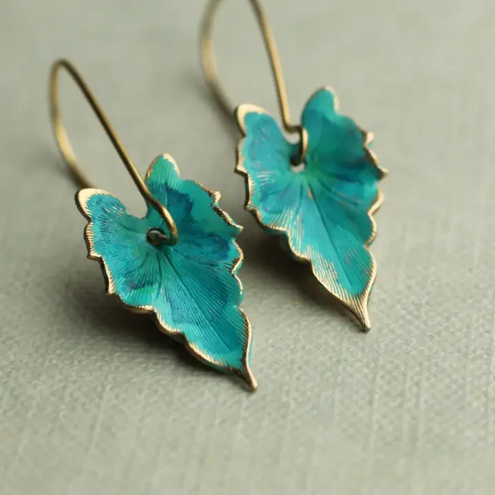Verdigris Leaf Turquoise Green Earrings
