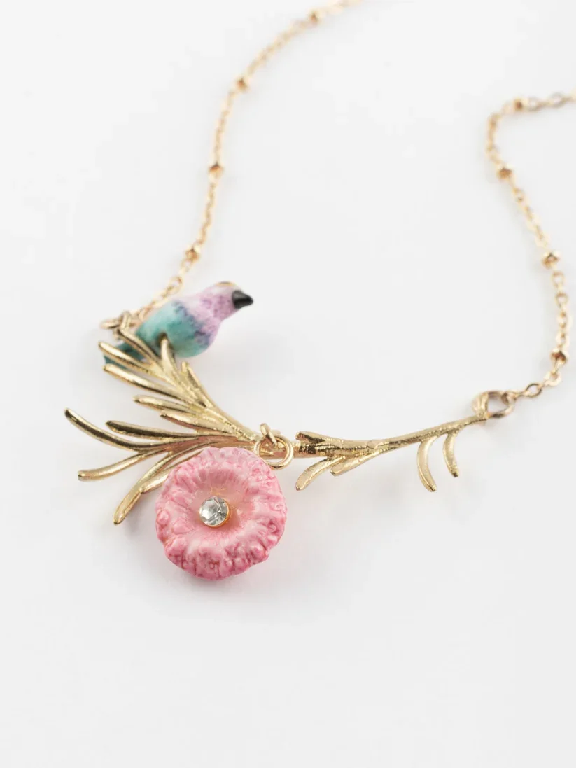 Nach Branch Necklace, Roller Bird And Thistle