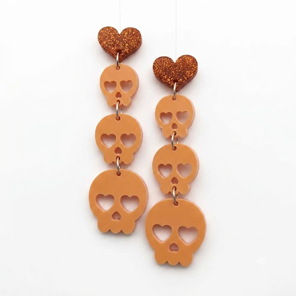 Orange Sunset Skully Trio Pastel Acrylic Post Earrings