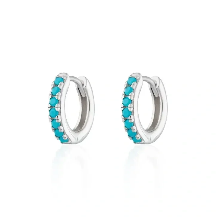 Scream Pretty Huggie Earrings With Turquoise Stones Silver