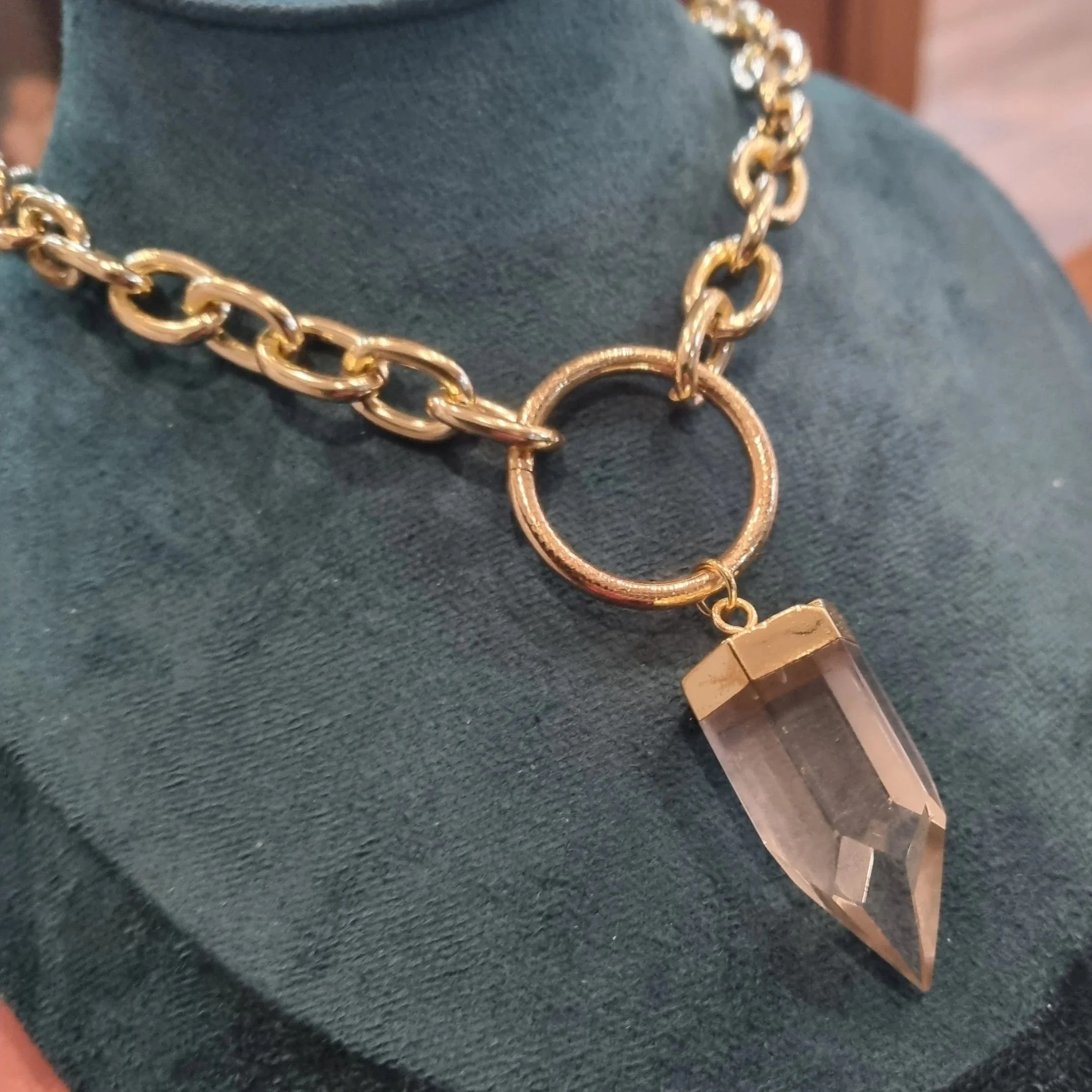Clear Quartz Ring Necklace Gold