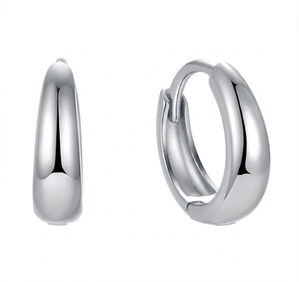 Domed Plain Hoop Earrings Silver