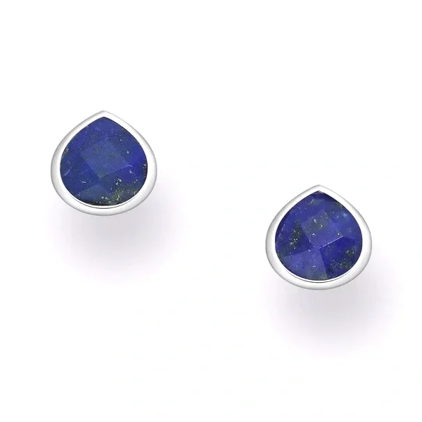 Vurchoo Teardrop Silver Lapis Stud Earrings
