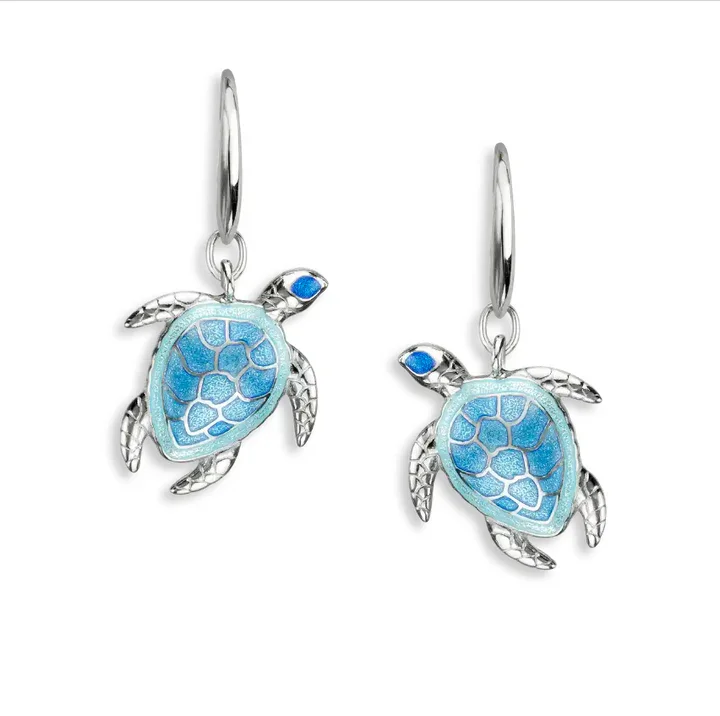 Nicole Barr Blue Turtle Drop Earrings Silver