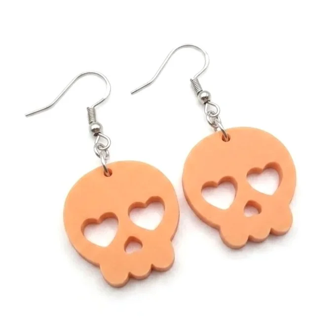 Summerween Pastel Skull Hook Earrings Orange
