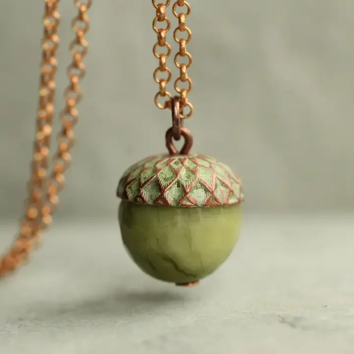 Moss Olive Green Acorn Necklace