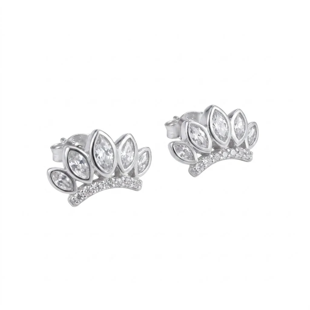 Small CZ Crown Stud Earrings