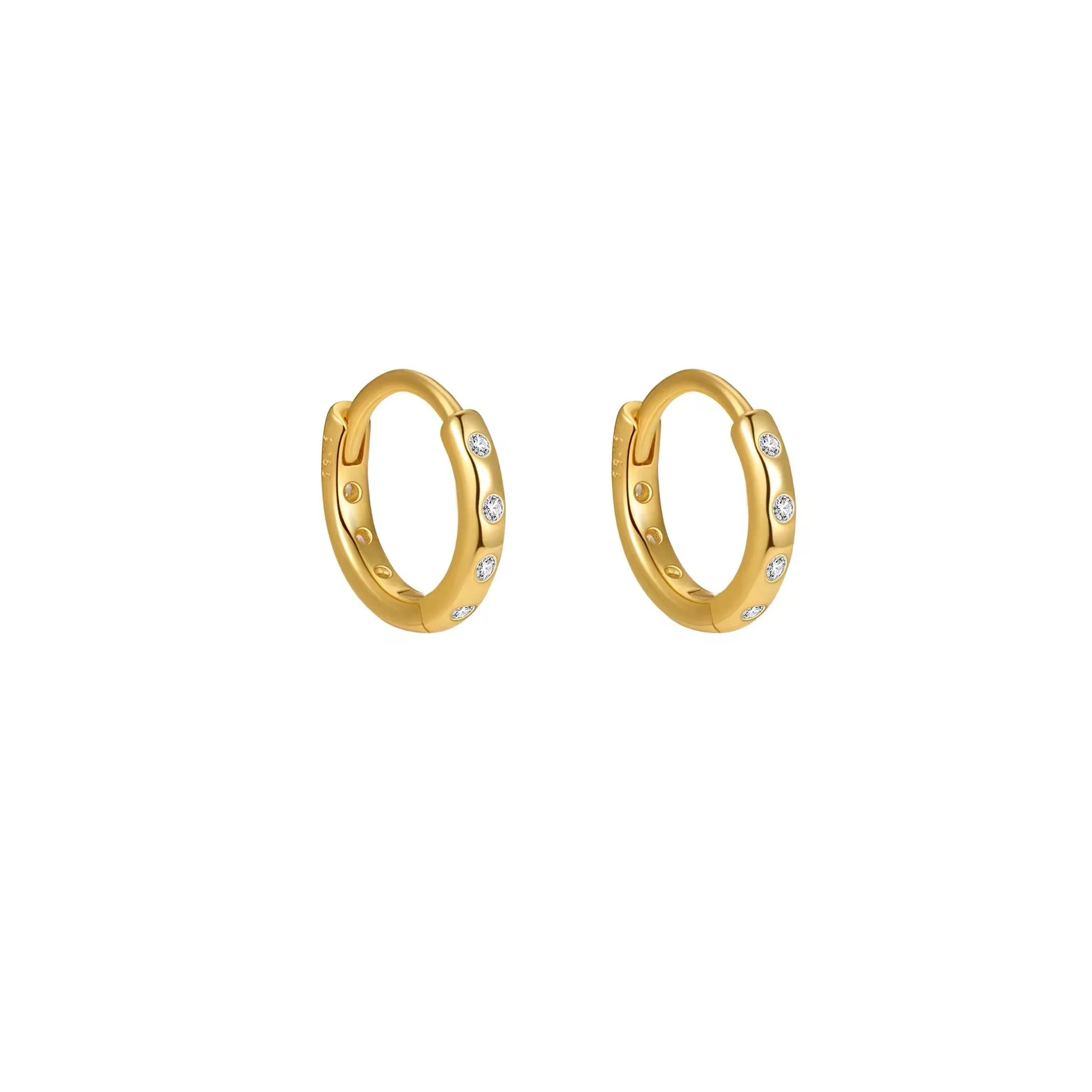 CZ Huggie Hooop Earrings Gold