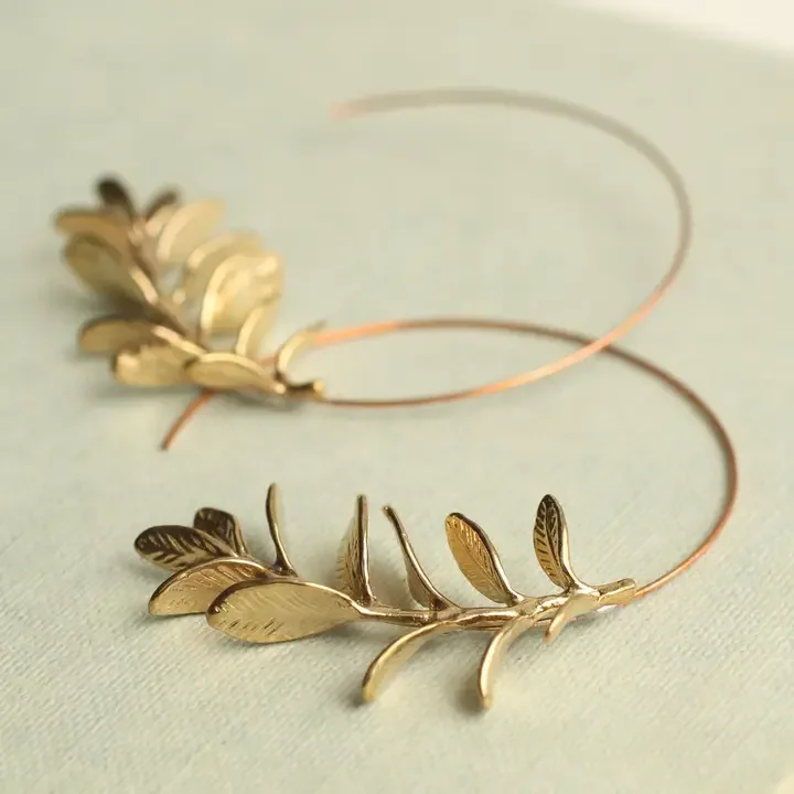 Botanical Rosemary Leaf Hoop Earrings