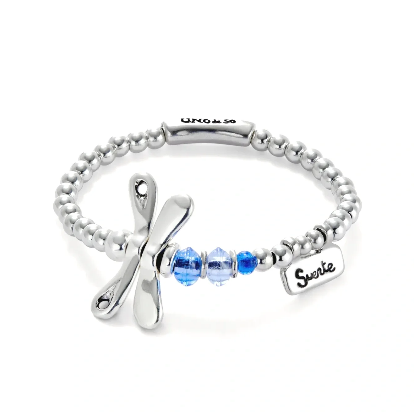UNOde50 Beaded Stretch Bracelet With Dragonfly, Blue Crystal