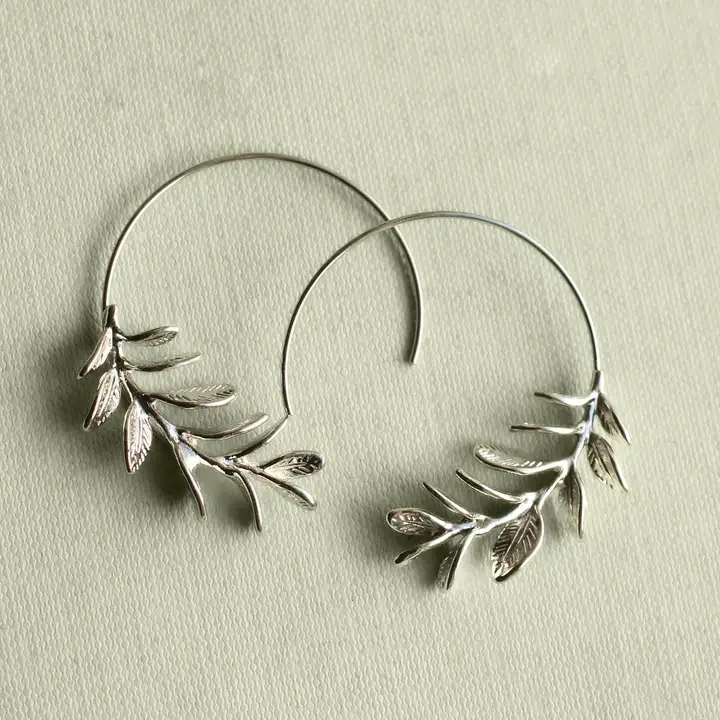 Botanical Rosemary Leaf Hoop Earrings