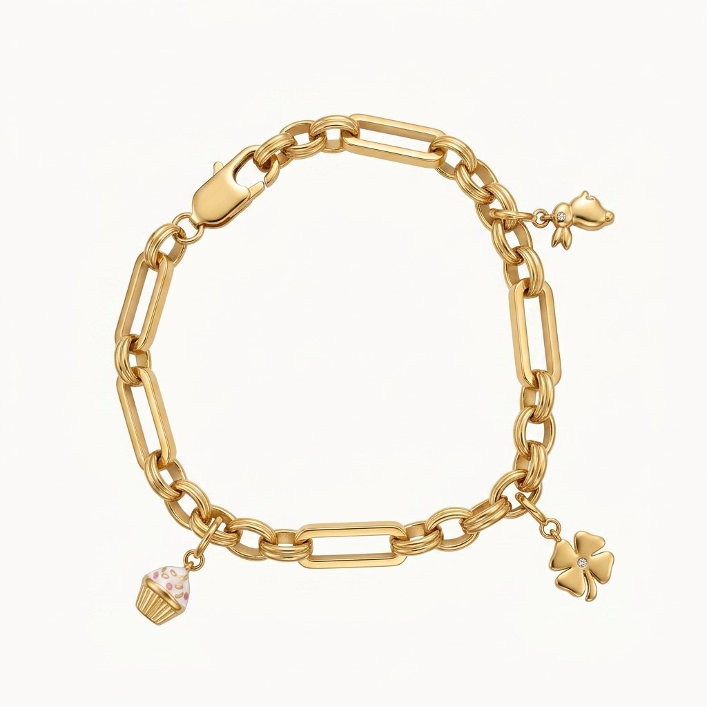 Charms Bracelet Cupcake Four Leaf Clover Bunny