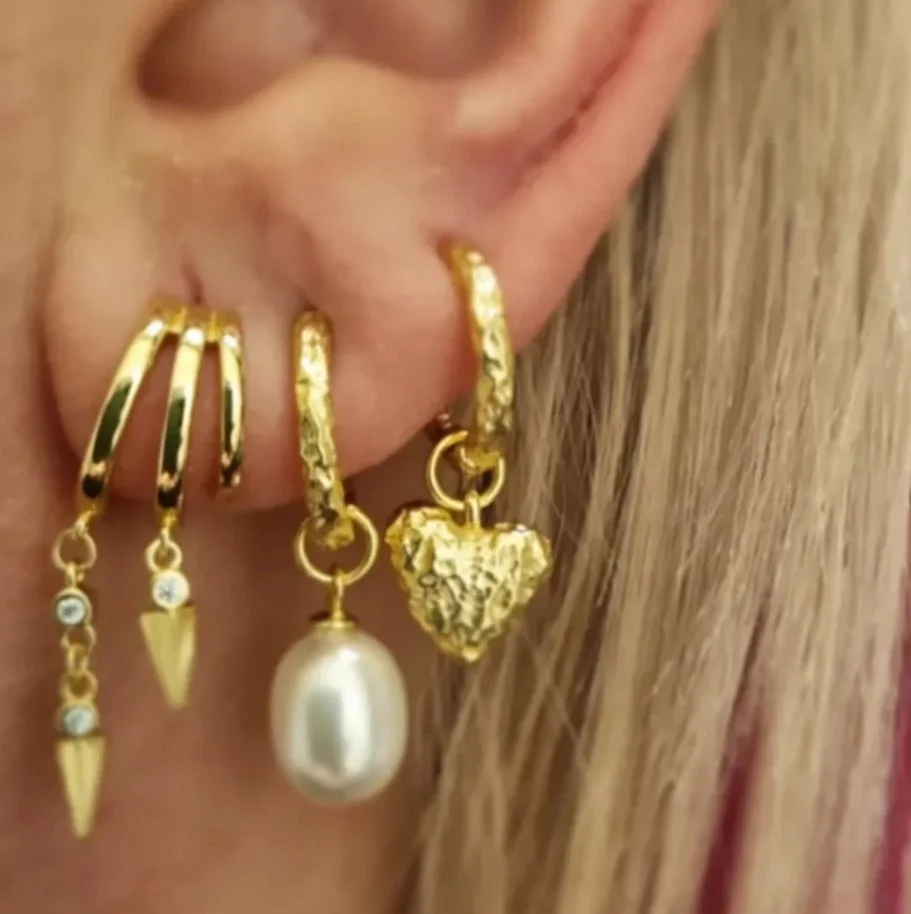 Plain Triple Hoop Illusion Earrings Gold