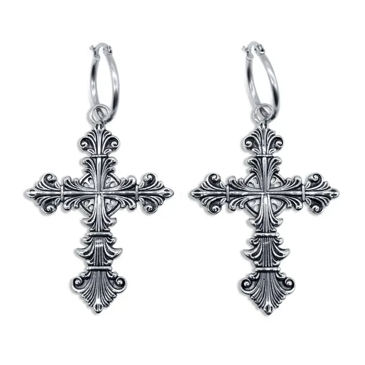 Mysticum Luna Lament Cross Hoop Earrings