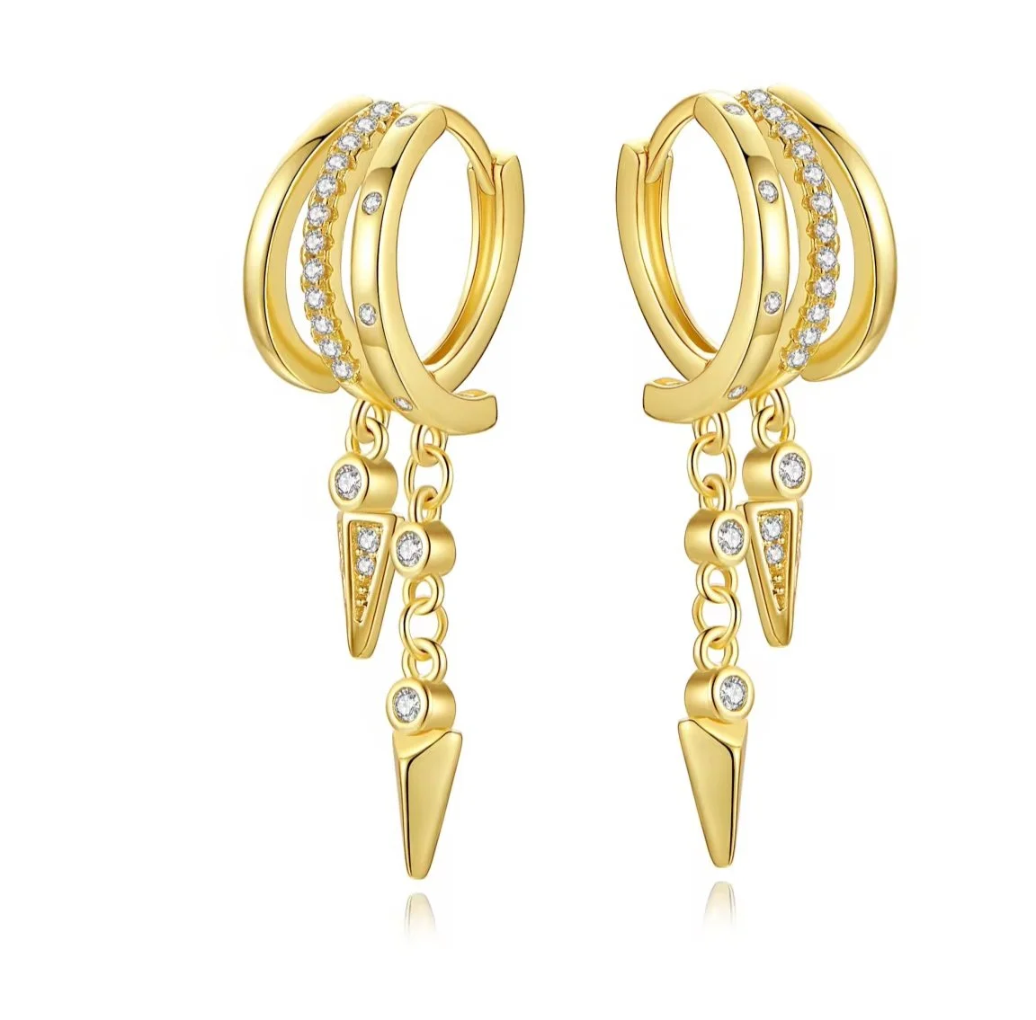 CZ Triple Full Hoop Illusion Earrings Gold