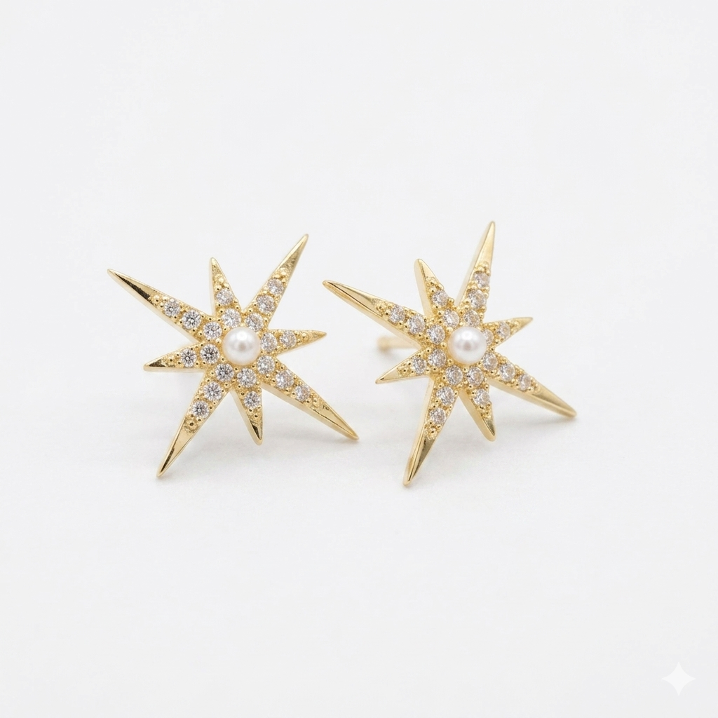 Large Art Deco Style Star Studs