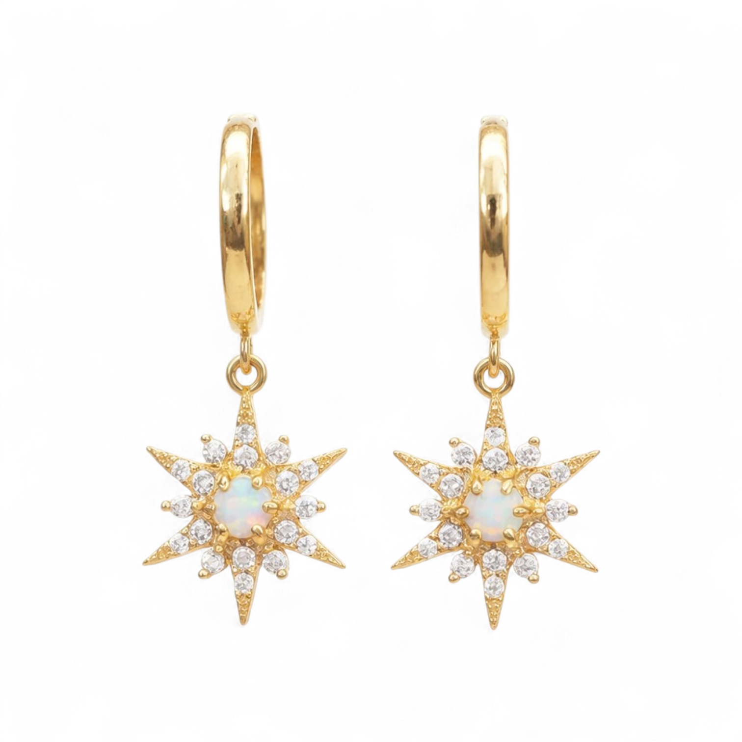 Starburst Opal CZ Huggies Earrings Gold