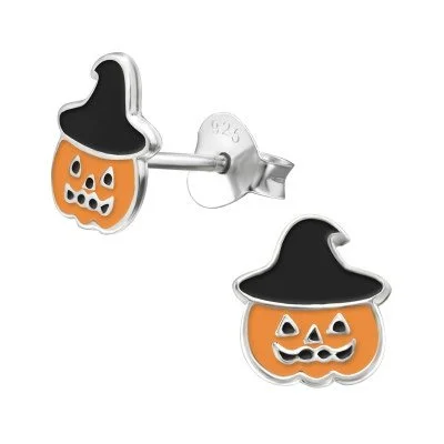 Halloween Pumpkin Witches Hat Stud Earrings