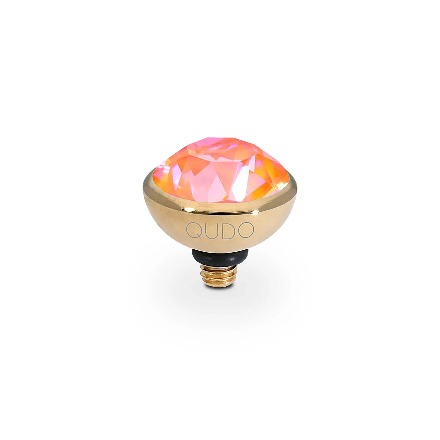 Qudo Ring Top Bottone Crystal Orange Glow Delite 10mm Gold