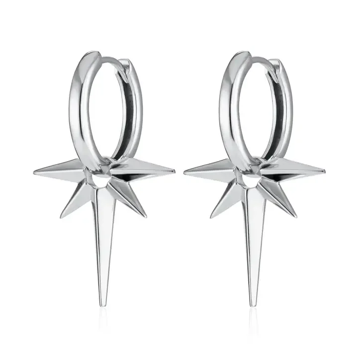Scream Pretty Angel Star Charm Hoop Earrings Silver