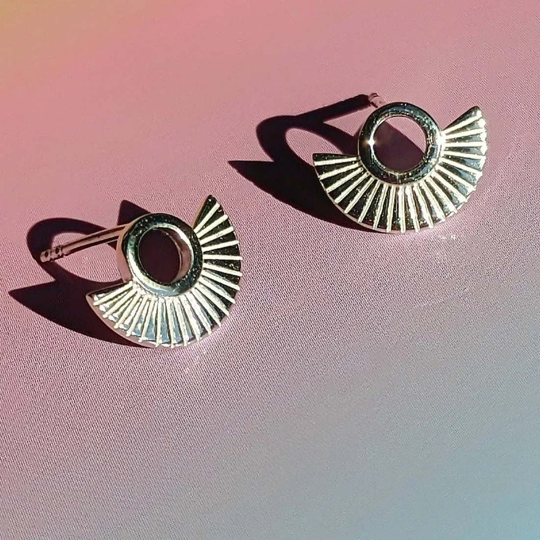 Vurchoo Art Deco Fan Stud Earrings Silver