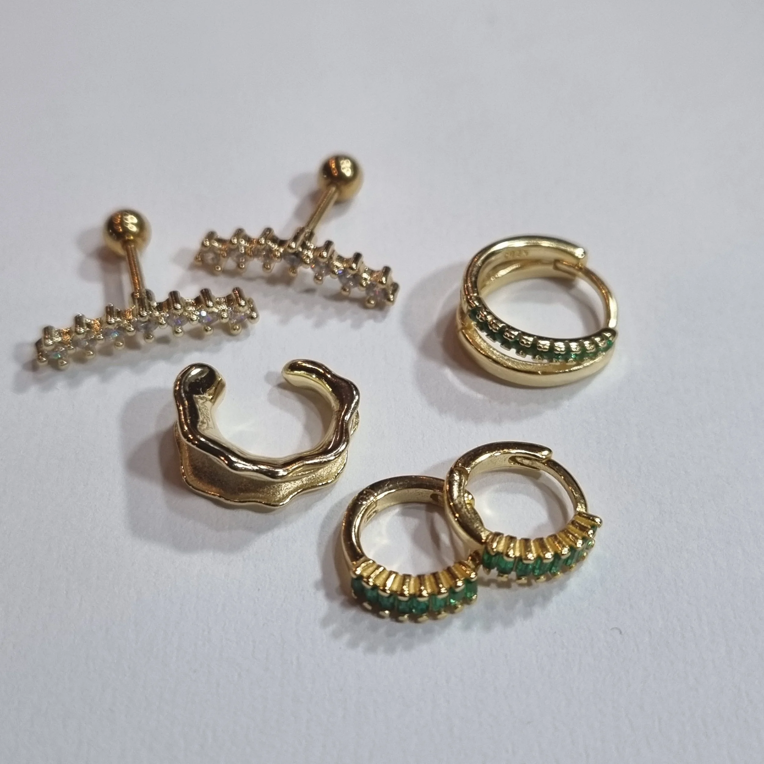 Curated Ear Stacking Set Green Gold