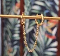 Duo Chain Linked Huggie Earring