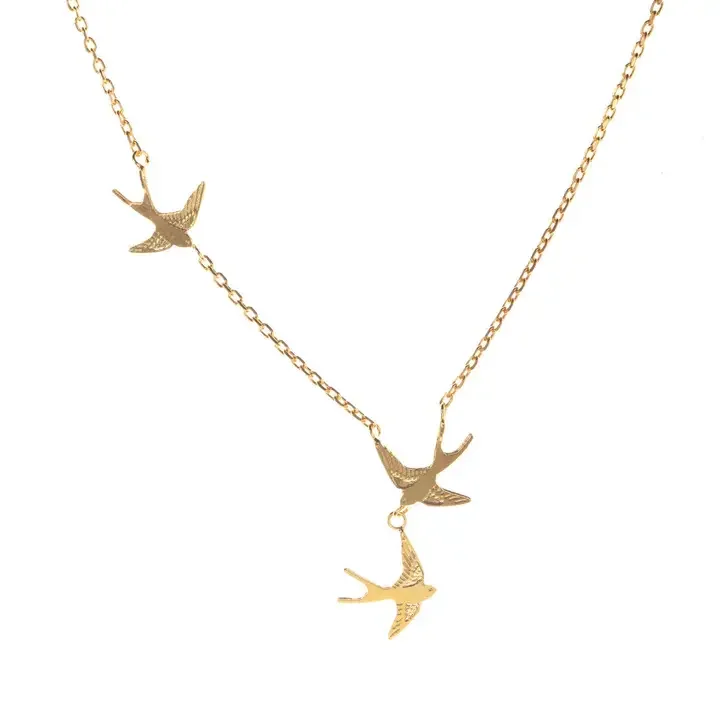 Amanda Coleman Three Swallows Necklace Gold