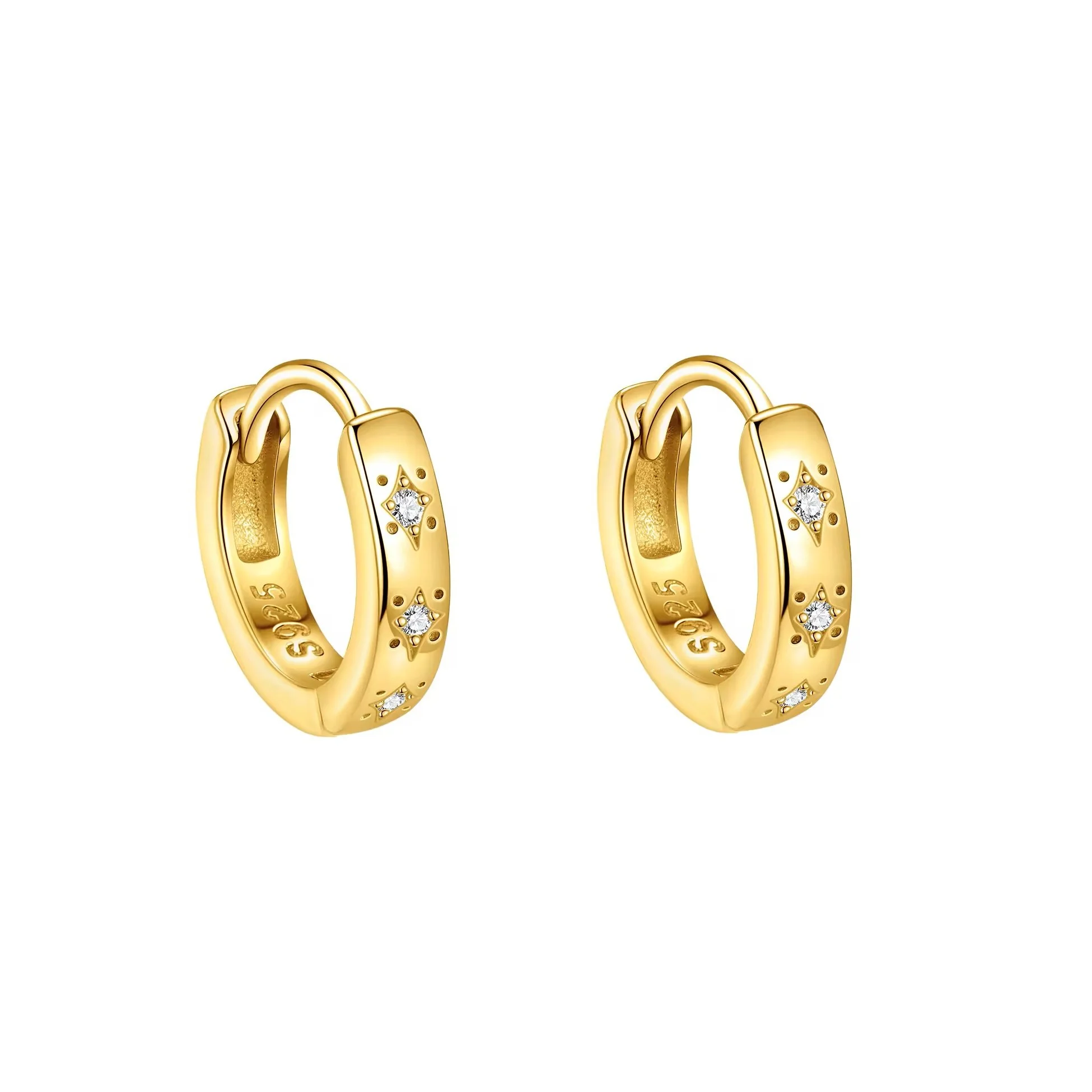 CZ  Huggie Hoop Earrings Gold