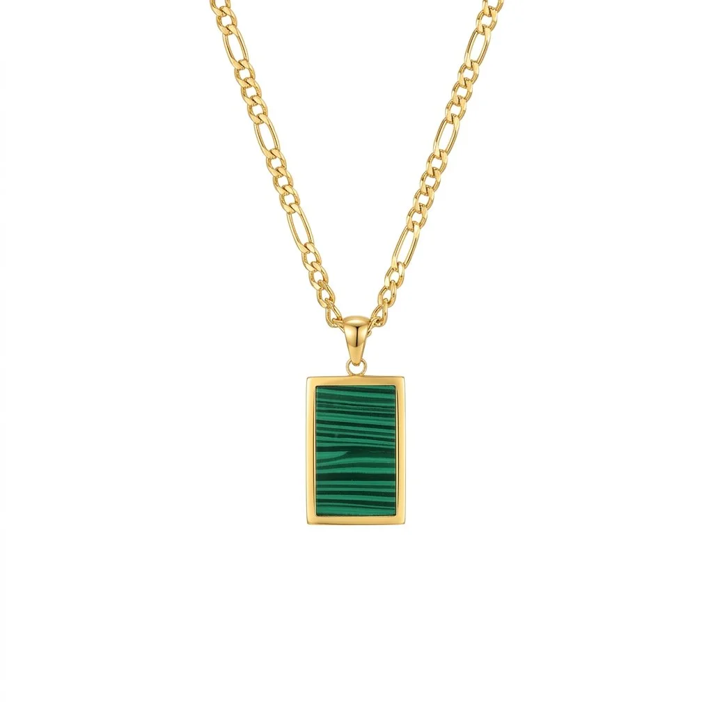 Malachite Pendant On Figaro Chain