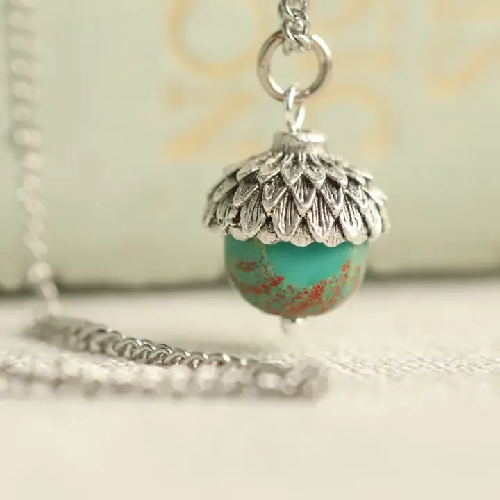 Turquoise Silver Acorn Necklace