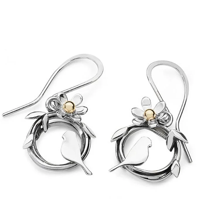 Linda Macdonald Woven Flower Bird Drop Earrings