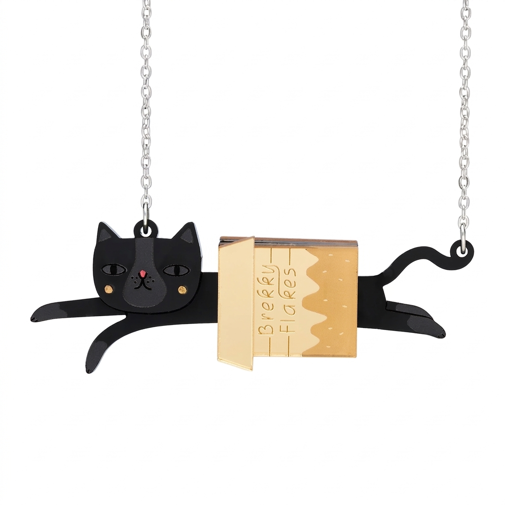 Little Moose Black Cat In A Cereal Box Necklace