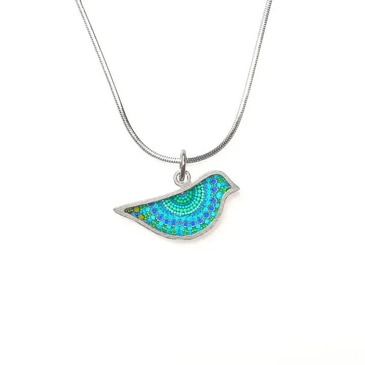 NOA Decorated Ceramic Bird Pendant Green Mandala