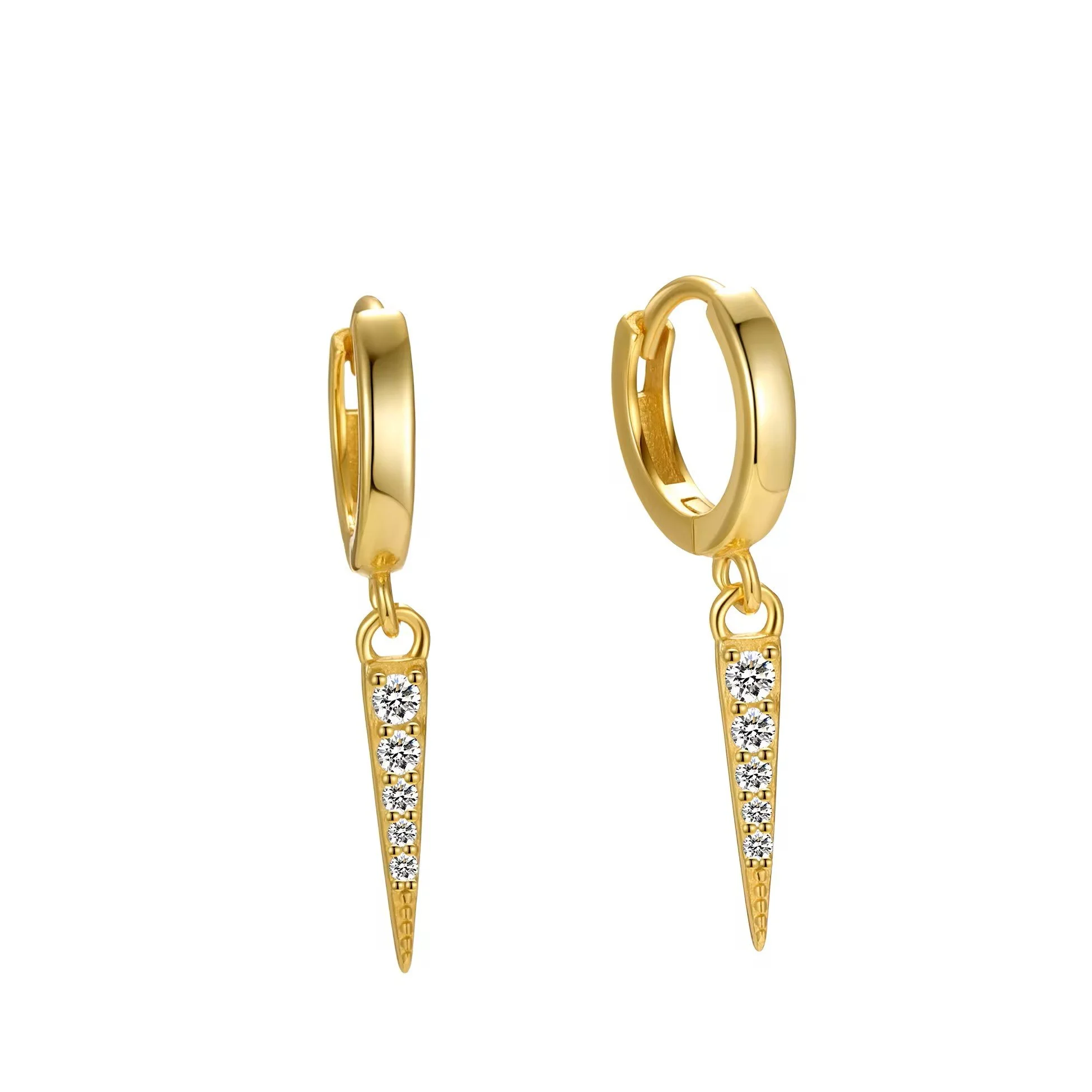 CZ Spike Drop Huggies Gold