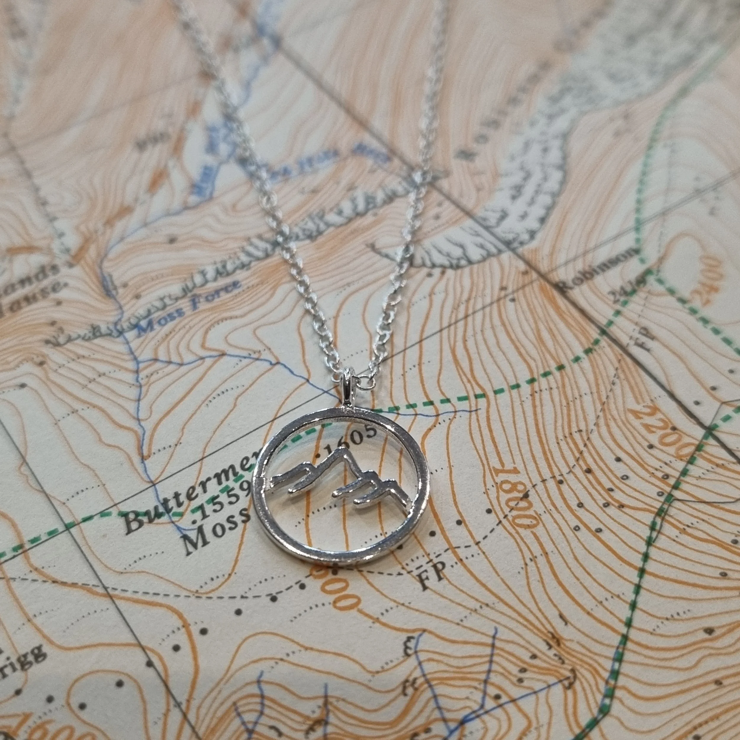 Circle Lake District Mountain Outline Pendant Silver