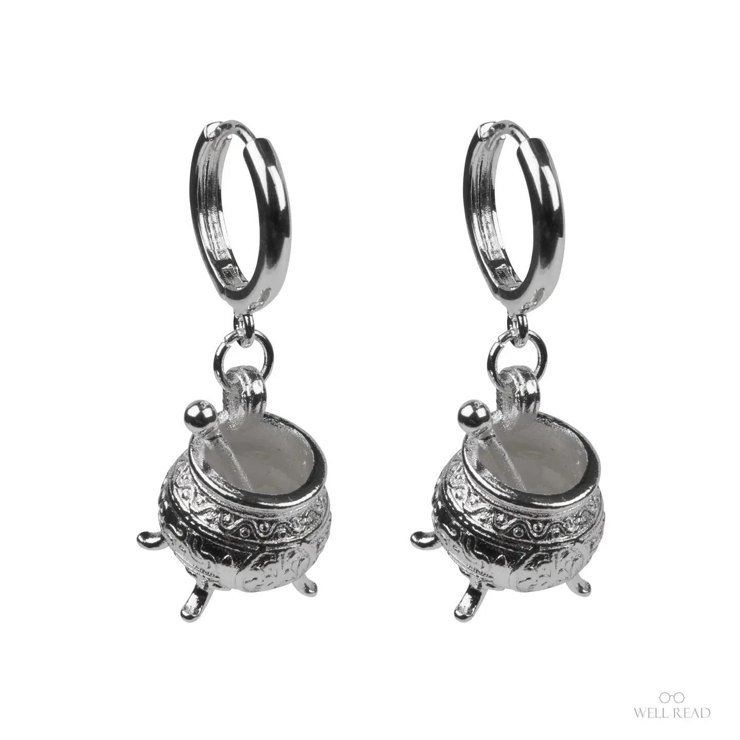 Well Read Company The Encyclopedia of Potion Making Silver Cauldron Hoop Earrings